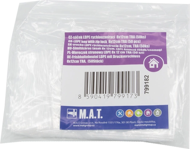 Torebki LDPE z zamkiem 8 × 12 cm, transparentne, 50 szt.