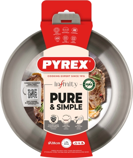 Patelnia Pyrex Infinity 28 cm ze stali nierdzewnej z odłączaną rączką