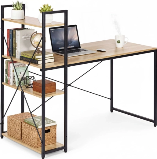 Biurko 120 × 60 cm z regałem i 3 półkami w stylu loft ModernHome