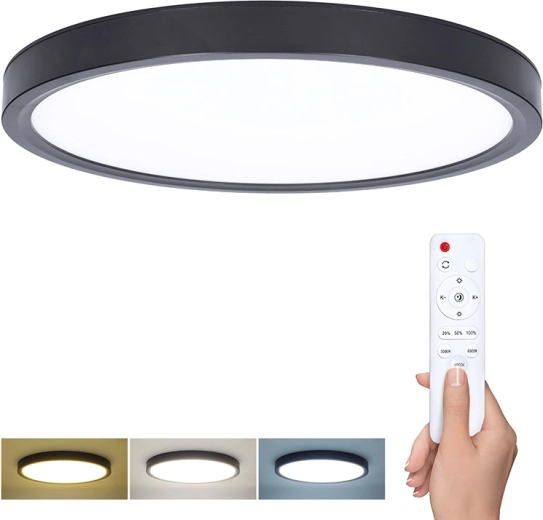 Solight LED oprawa sufitowa/ścienna Estela Black z pilotem, 36 W, 30 cm
