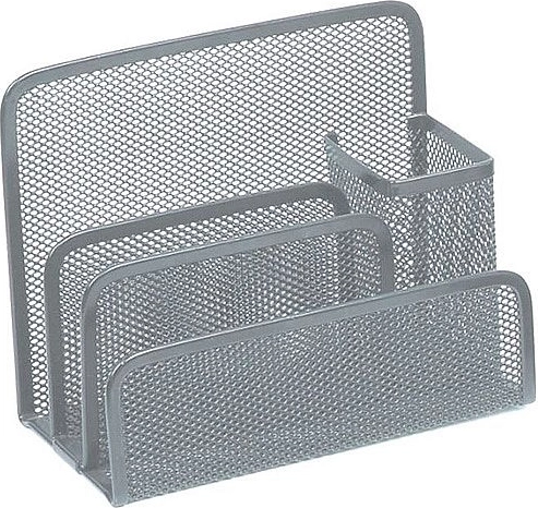 Metalowy organizer biurkowy na listy i artykuły piśmiennicze, srebrny