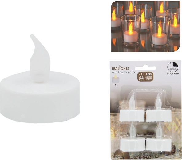 Zestaw LED-owych świeczek tealight z timerem, białe, średnica 3,5 cm (4 szt.)