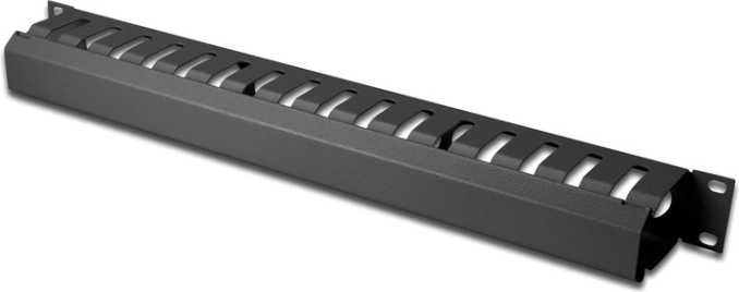 Organizer kabli 1U do szafy rack 19″, kanał kablowy, czarny RAL 9005