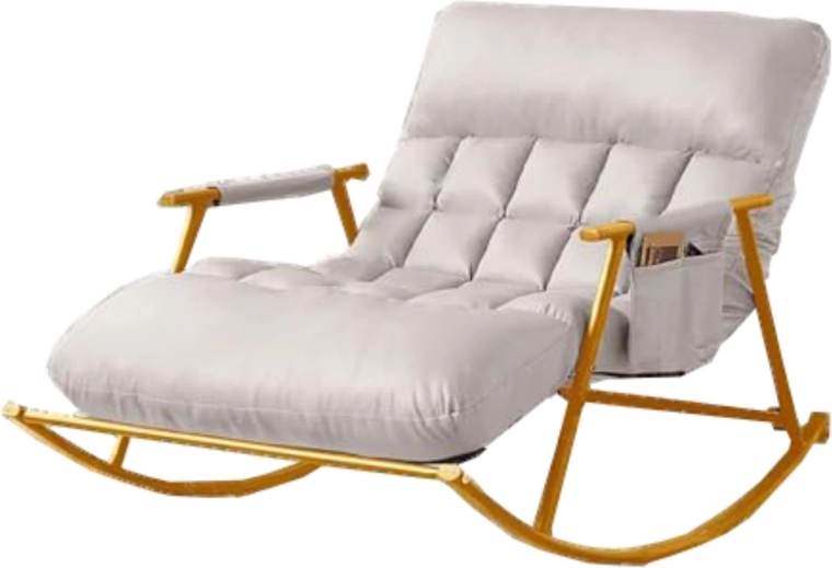 Podwójny fotel bujany z metalową podstawą w kolorze złotym – biały