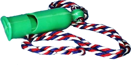 Sygnałowy plastikowy gwizdek ze sznurkiem na szyję, 7 cm, mix 4 kolorów, 50 szt. w pudełku