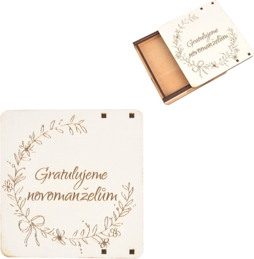 Drewniane pudełko prezentowe „Gratulujemy” 10 × 10 cm