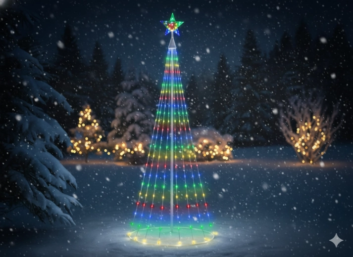 Stożkowa choinka LED z gwiazdą 1,8 m, 320 LED, multicolor, do wnętrz/na zewnątrz