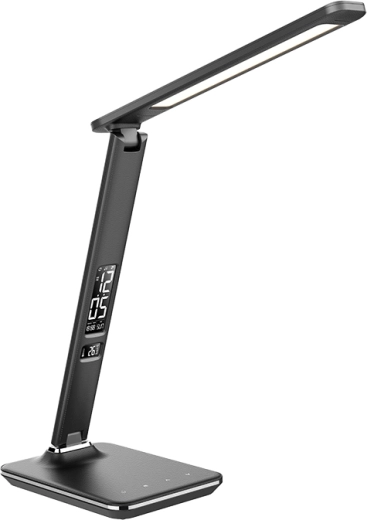 Solight LED lampka biurkowa z wyświetlaczem 9 W w czarnym skórzanym designie