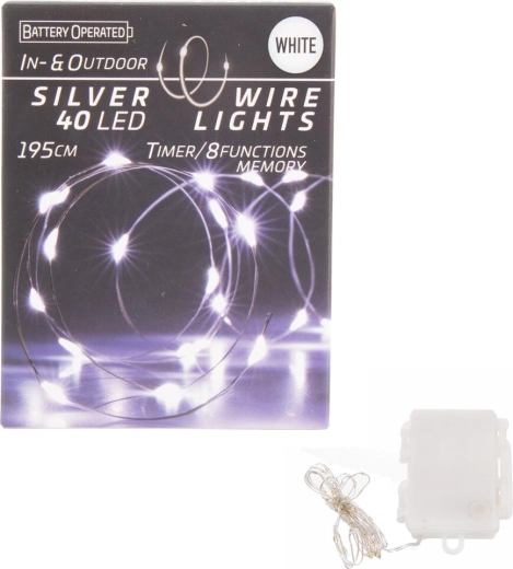 Lampki LED na druciku 40 LED białe z timerem