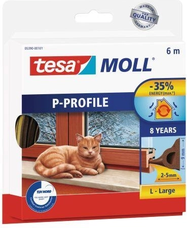 Uszczelka do okien i drzwi profil P 9 × 5,5 mm, brązowa, 6 m