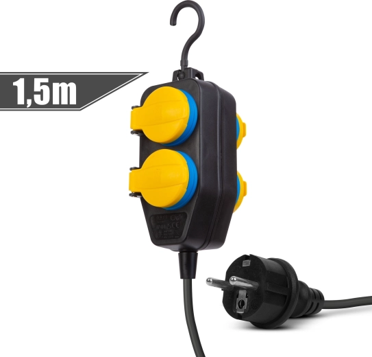 Zewnętrzny przedłużacz z osłoną, 1,5 m, 4 gniazda 230 V, IP44