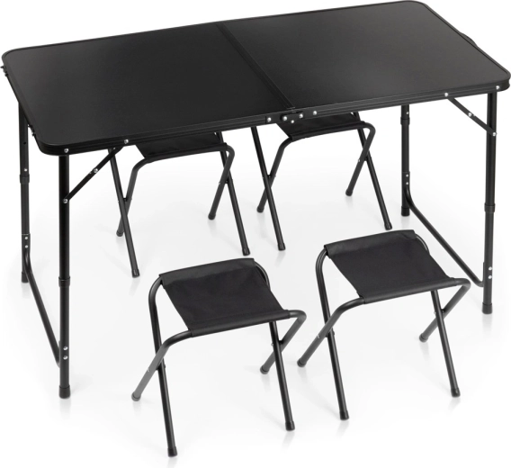 Składany stół turystyczny Vilde z 4 stołeczkami, czarny, 120 × 60 cm