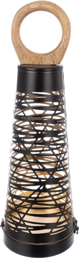 Świecznik Cone z metalu i drewna czarno-złoty 43 cm