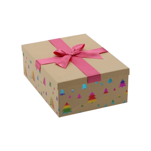 Świąteczne pudełko prezentowe brązowe z różową kokardą 26,5 × 18 × 7 cm - 1 sztuka
