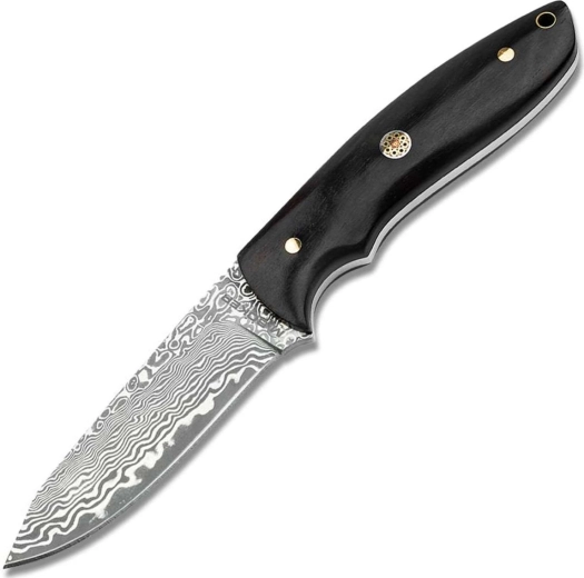 Magnum Vernery Damast – solidny nóż z damasceńskiej stali z rękojeścią z hebanu i skórzaną pochwą 9,1 cm