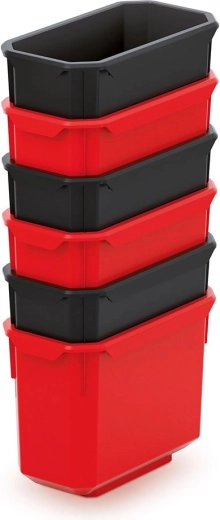 Zestaw 6 plastikowych pojemników magazynowych KISTENBERG X Block 140 × 75 × 105 mm – czarno‑czerwony