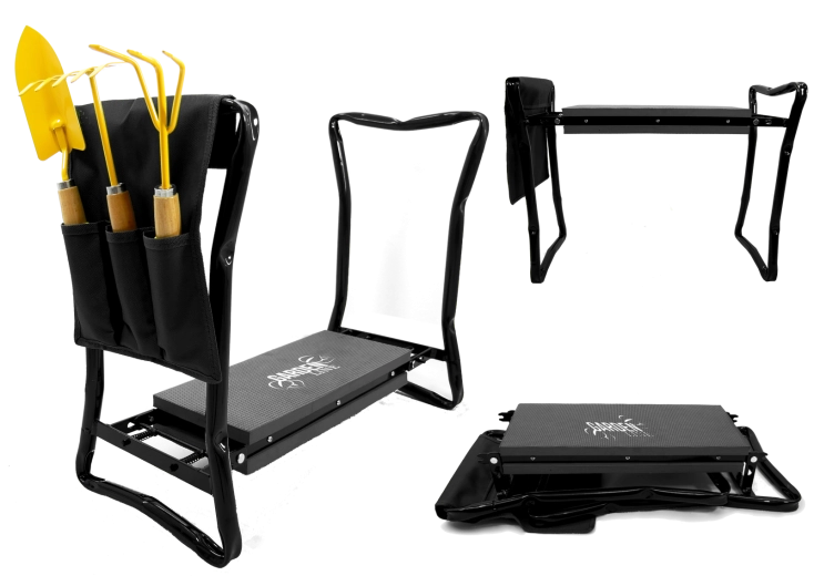 Klejnik i siedzisko ogrodowe GARDENLINE, składane, czarne 59 × 27,5 × 49 cm