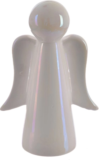 Ceramiczny anioł biały z perłowym efektem 16 cm