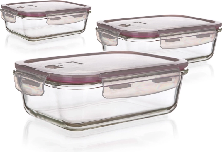Zestaw szklanych pojemników Lora prostokątnych z pokrywkami, 3 szt. (0,55 l, 0,95 l, 1,45 l)