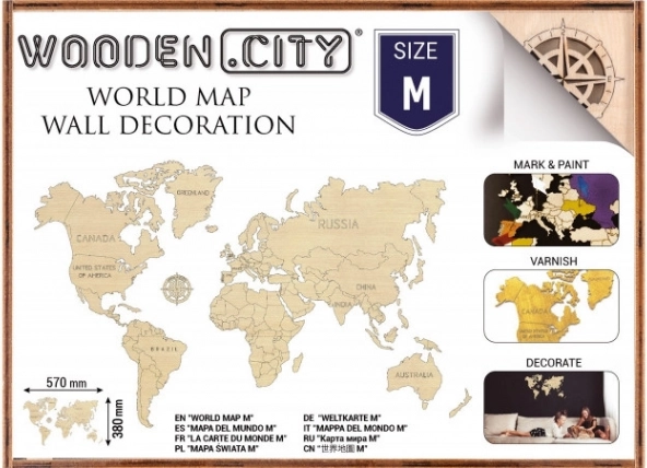 Drewniana mapa świata M 57 × 38 cm WOODEN CITY