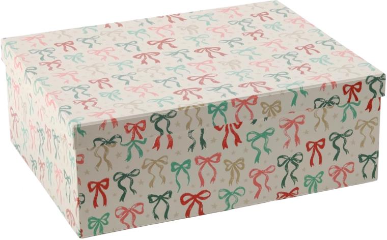 Pudełko prezentowe z motywem świątecznym i kokardą 41 × 32 × 15 cm - 1 sztuka