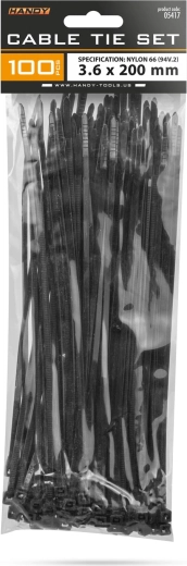 Czarne opaski zaciskowe 200 × 3,6 mm, 100 sztuk