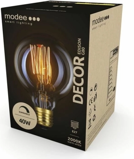 Modee Smart dekoracyjna żarówka Edison G80 E27 40 W, ekstra ciepła biel