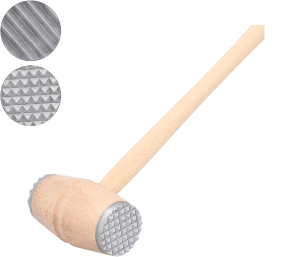 Drewniany tłuczek do mięsa z metalowymi nakładkami 29 cm