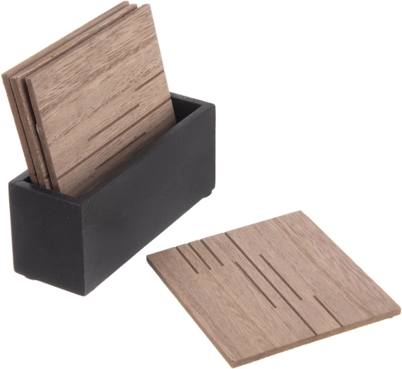 Drewniane podkładki ze stojakiem Line (4 szt., 10 × 10 cm)
