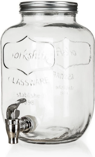 Szklany dyspenser do napojów 4 l z kranikiem i metalową pokrywką BRISA