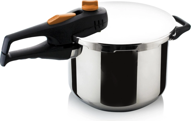 Zestaw nierdzewnych szybkowarów ADAGIO 4 l + 6 l z pomarańczowym pokrętłem