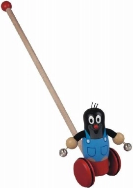 Drewniana zabawka pchana Krteczek z dzwoneczkami