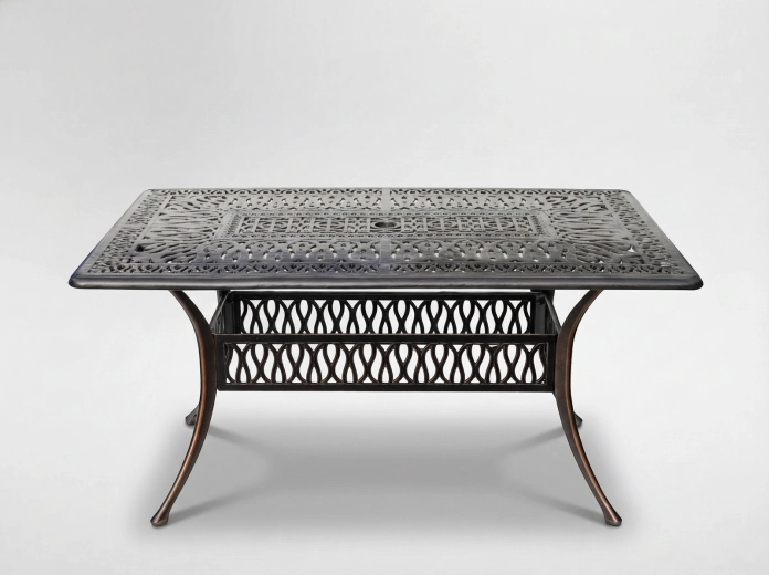 Aluminiowy stół ogrodowy Hastings, antyczny brąz, 150 × 90 × 73 cm