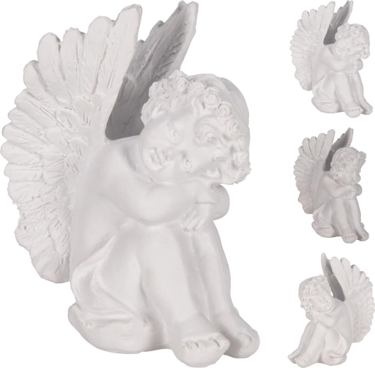 Dekoracja siedzący anioł biały 10 cm - 1 sztuka