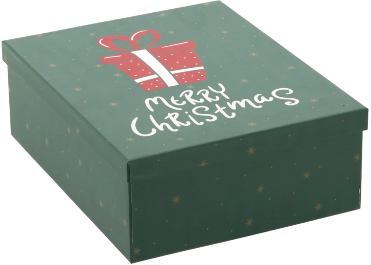 Świąteczne pudełko prezentowe zielone z napisem "Merry Christmas" 27 × 21 × 8,5 cm - 1 sztuka