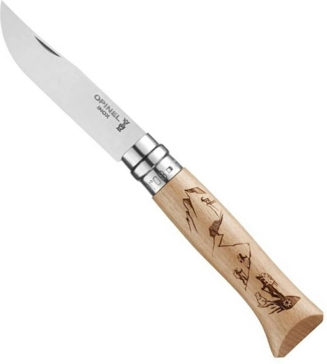 Opinel N°08 nóż składany z bukową rękojeścią, motyw wspinaczki, 8,5 cm