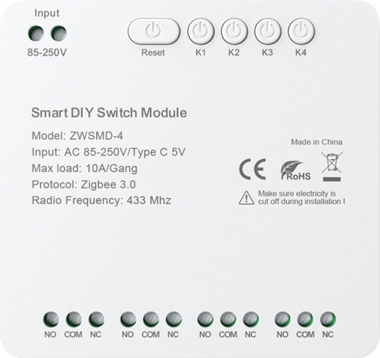 Zigbee 4‑kanałowy moduł przełączający z beznapięciowym stykiem AVATTO