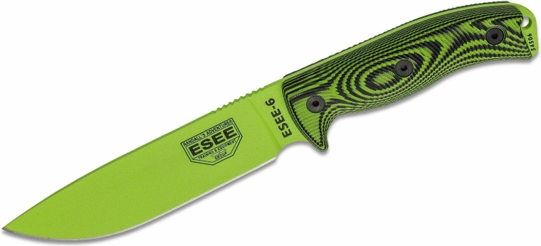 ESEE Model 6 Venom nóż survivalowy 16,5 cm, neonowo czarno‑zielony, G10, pochwa