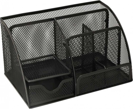 Metalowy organizer biurkowy z 7 przegródkami – czarny