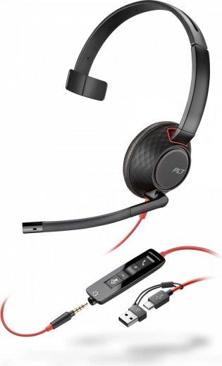 Jednostronny zestaw słuchawkowy POLY Blackwire 5210 USB‑C z gniazdem 3,5 mm i adapterem USB‑C/USB‑A