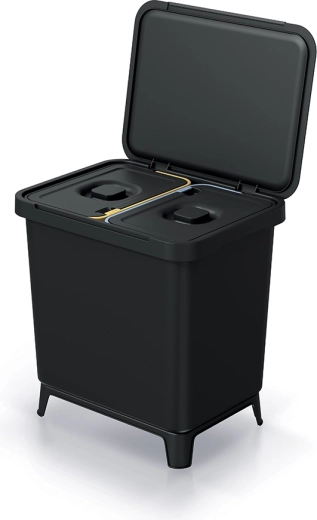 Dwukomorowy kosz na śmieci 2×10 l z tworzywa z recyklingu, czarny