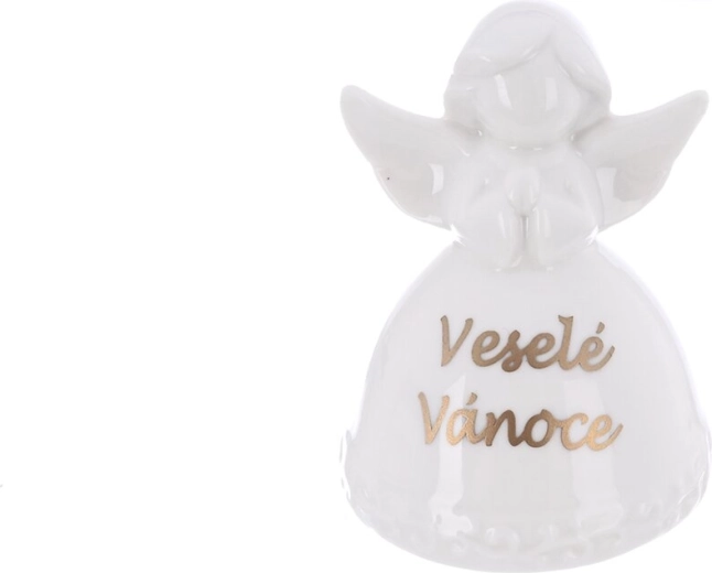 Porcelanowy aniołek „Wesołych Świąt” biały