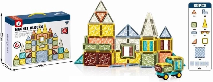 Magnetyczna 3D układanka konstrukcyjna dla dzieci – 60 elementów
