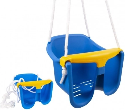 Dziecięca huśtawka Baby plastikowa z barierką bezpieczeństwa – Niebieska