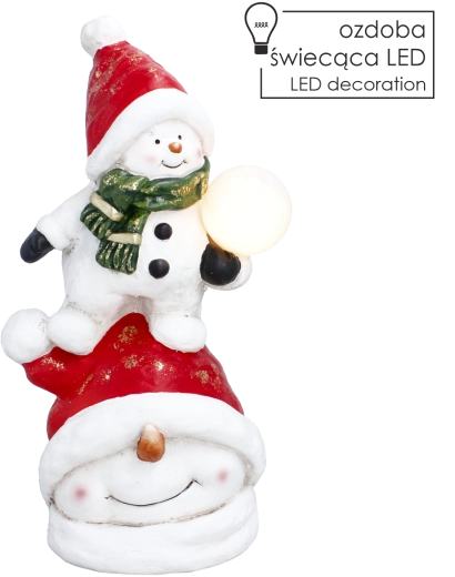 Bożonarodzeniowa dekoracyjna figurka bałwanka z kulą LED 47 cm - 1 szt.