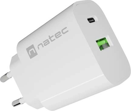 Natec Ribera ładowarka sieciowa 20 W USB-A + USB-C, biała