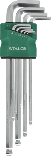 Stalco zestaw kluczy imbusowych HEX 1,5–10 mm, przedłużane z kulką, 9 szt.