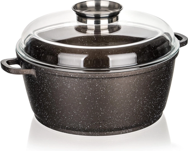 Garnek z nieprzywierającą powłoką 28 cm Premium Dark Brown ze szklaną pokrywką i aromaknobem