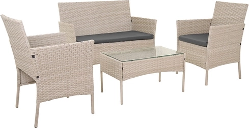 Beżowy ogrodowy zestaw rattanowy GARDLOV ze szkłem i poduszkami