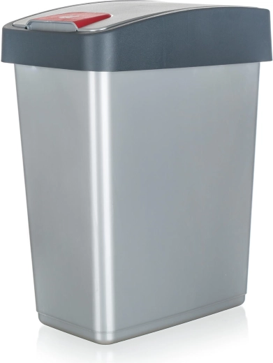 Kosz na śmieci z pokrywą uchylną 25 l, prostokątny, plastik, srebrny/szary